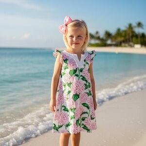 crown & ivy Kids White Sundress with Pink Floral Hydrangeas Cap Sleeve Size 4